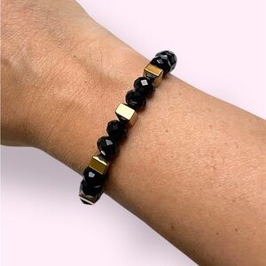 Elegant Black and Gold Recycled Bead Bracelet